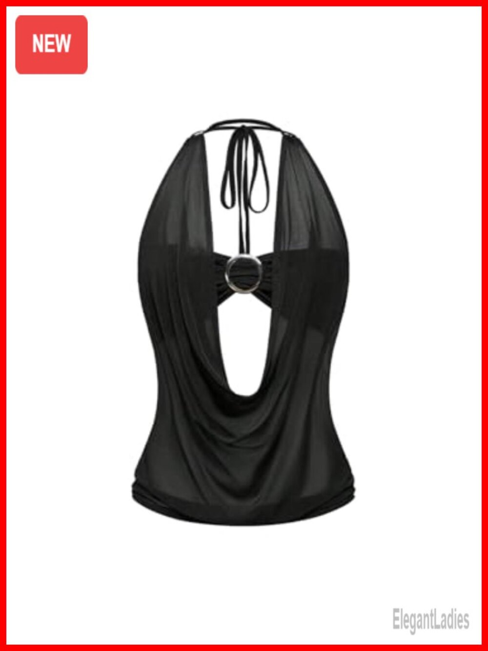 Sheer Mesh Halter Top Draped Cowl Neck Sexy Club Rave Y2K Party Top
